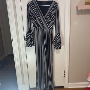 Elegant Black and White Striped Jumpsuit